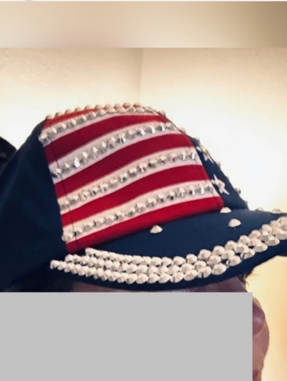 Embellished American Flag Rhinestone Baseball Cap - Navy & Red - Picture 4 of 8
